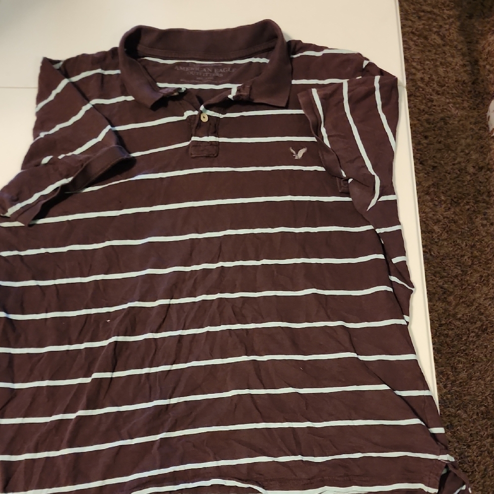 American Eagle Outfitters Brown and White Striped Polo Shirt